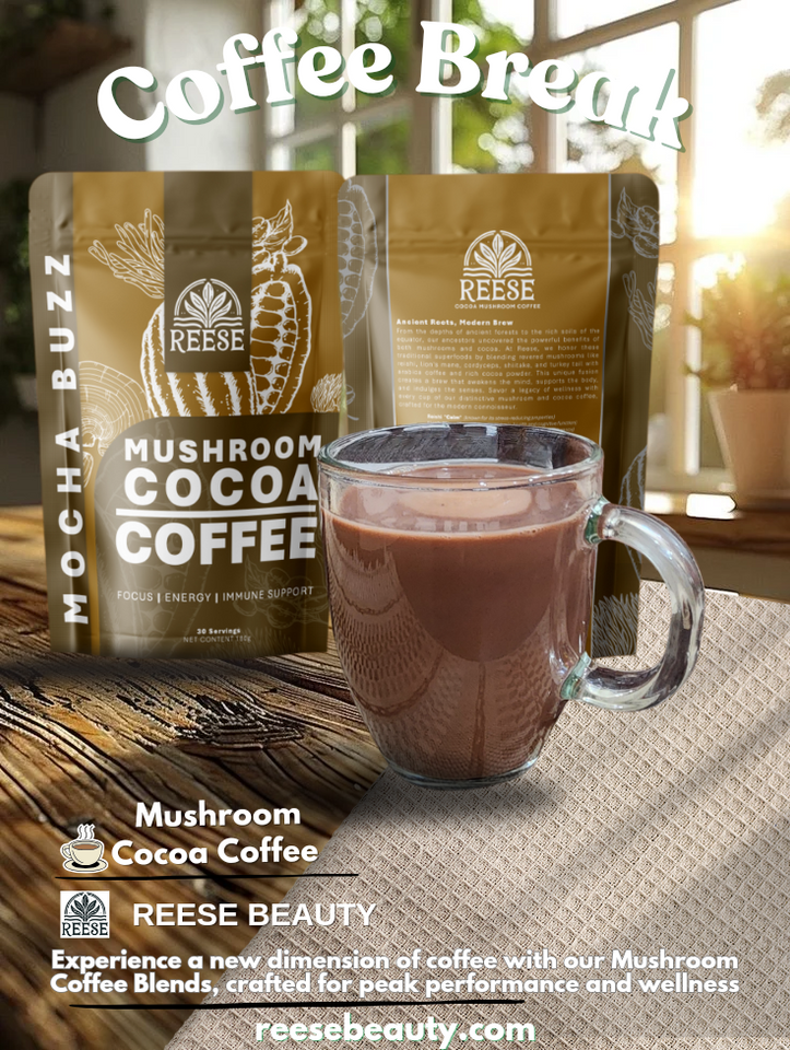 Mocha Buzz Mushroom Coffee Cocoa - Reish,Lion’s Mane Focus, Cordyceps Energy, Shiitake Vitality, Turkey Tail Immune Boost - Stress Relief, Brain Health